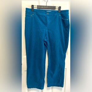 Womens 14P Teal Corduroy Pants Jeans Flat Front Zip 5-Pocket Cotton Mid Rise
